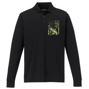 Fishing For Bass Fish Fisherman Fishing Camouflage Performance Long Sleeve Polo