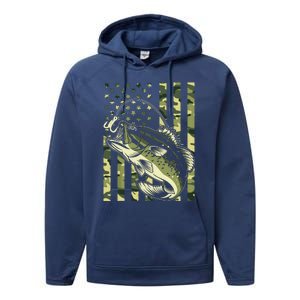 Fishing For Bass Fish Fisherman Fishing Camouflage Performance Fleece Hoodie