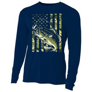 Fishing For Bass Fish Fisherman Fishing Camouflage Cooling Performance Long Sleeve Crew