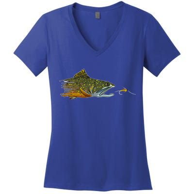 Fly Fishing Brook Trout Dry Fly Tying Fisher Gift Women's V-Neck T-Shirt