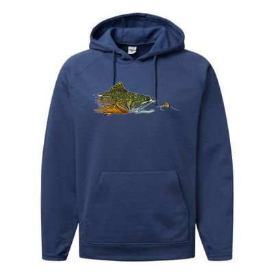 Fly Fishing Brook Trout Dry Fly Tying Fisher Gift Performance Fleece Hoodie