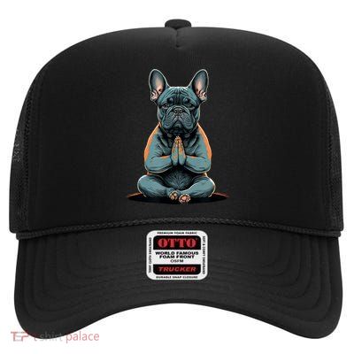 Funny French Bulldog Frenchie Yoga High Crown Mesh Back Trucker Hat