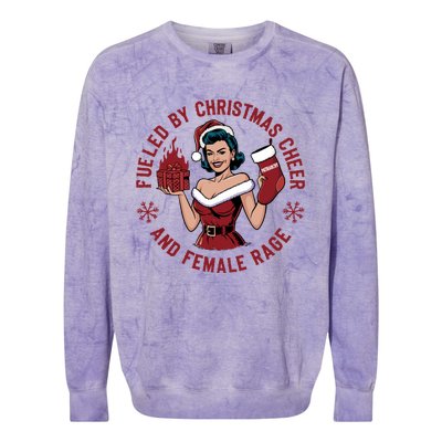 Funny Fueled By Christmas Cheer And Female Rage Patriarchy Colorblast Crewneck Sweatshirt