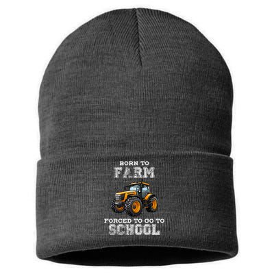 Funny Farmer Born To Farm Forced To Go To School Agriculturist Gift Sustainable Knit Beanie