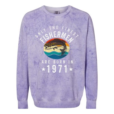 Fishing Fishermen Born In 1971 50th Birthday Colorblast Crewneck Sweatshirt