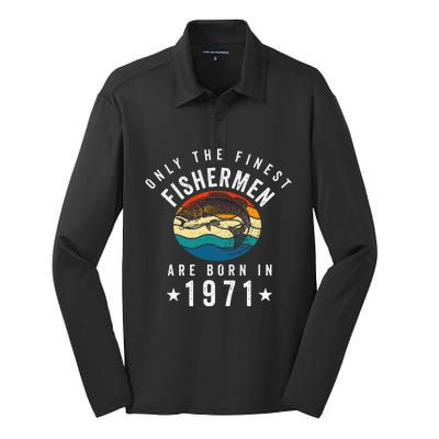 Fishing Fishermen Born In 1971 50th Birthday Silk Touch Performance Long Sleeve Polo