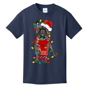 Funny French Bulldog Dog Tree Christmas Lights Xmas Pajama Kids T-Shirt