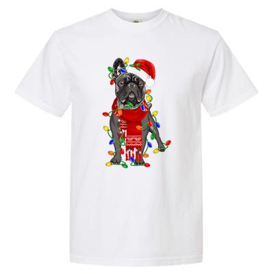 Funny French Bulldog Dog Tree Christmas Lights Xmas Pajama Garment-Dyed Heavyweight T-Shirt