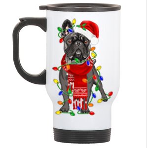 Funny French Bulldog Dog Tree Christmas Lights Xmas Pajama Stainless Steel Travel Mug