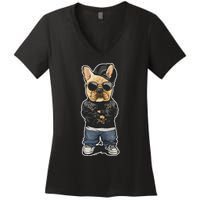 frenchie french bulldog frenchie mom dog pug bull Women's V-Neck T-Shirt