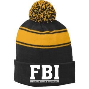 FBI Fabulous Black And Intelligent Stripe Pom Pom Beanie