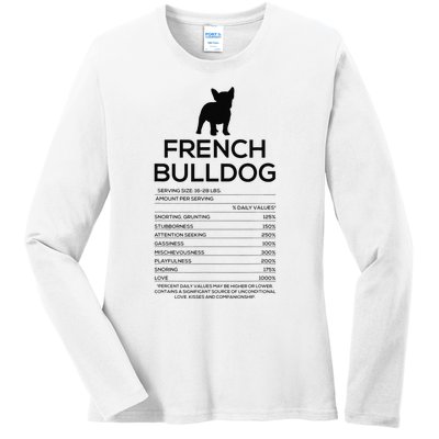 Funny French Bulldog Nutrition Facts Humor Frenchie Lover Ladies Long Sleeve Shirt