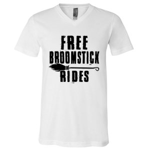 Funny Free Broomstick Rides Halloween Witch Wizard V-Neck T-Shirt