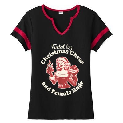 Funny Fueled By Christmas Cheer And Female Rage Patriarchy Ladies Halftime Notch Neck Tee