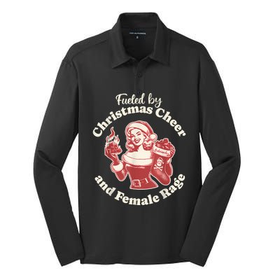 Funny Fueled By Christmas Cheer And Female Rage Patriarchy Silk Touch Performance Long Sleeve Polo