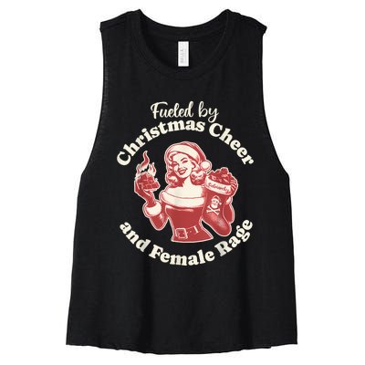 Funny Fueled By Christmas Cheer And Female Rage Patriarchy Women's Racerback Cropped Tank