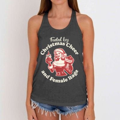 Funny Fueled By Christmas Cheer And Female Rage Patriarchy Women's Knotted Racerback Tank