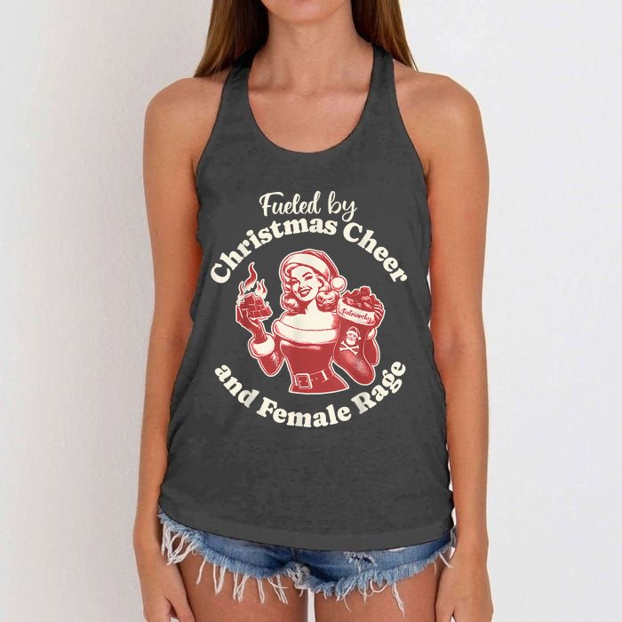 Funny Fueled By Christmas Cheer And Female Rage Patriarchy Women's Knotted Racerback Tank