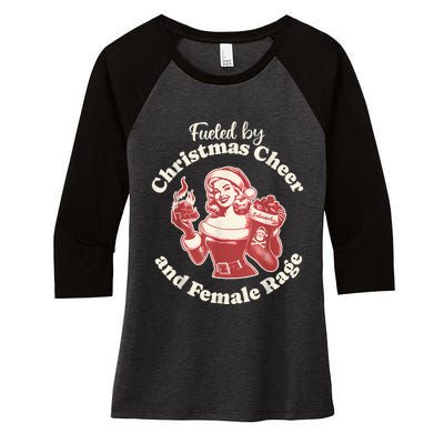 Funny Fueled By Christmas Cheer And Female Rage Patriarchy Women's Tri-Blend 3/4-Sleeve Raglan Shirt