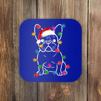 Funny French Bulldog Dog Tree Christmas Lights Pajama Xmas Gift Coaster