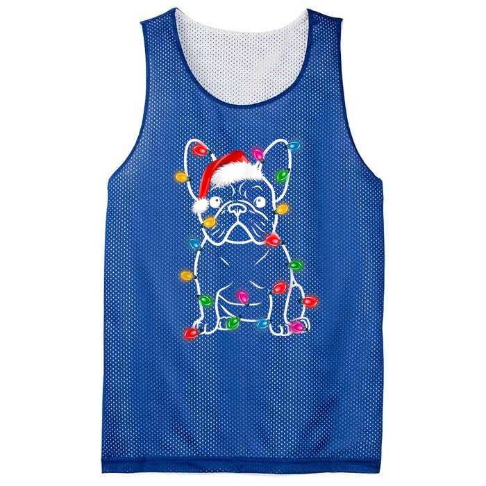 Funny French Bulldog Dog Tree Christmas Lights Pajama Xmas Gift Mesh Reversible Basketball Jersey Tank