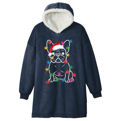 Funny French Bulldog Dog Tree Christmas Lights Pajama Xmas Gift Hooded Wearable Blanket