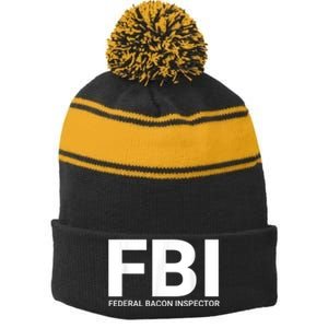 FBI Federal Bacon Inspector Funny Bacon Stripe Pom Pom Beanie