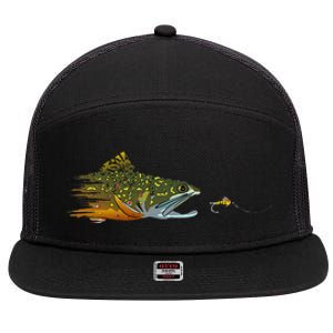 Fly Fishing Brook Trout Dry Fly Tying Fisherman 7 Panel Mesh Trucker Snapback Hat