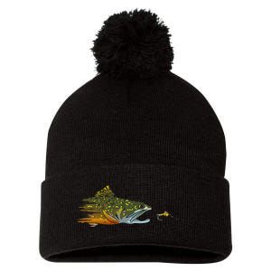 Fly Fishing Brook Trout Dry Fly Tying Fisherman Pom Pom 12in Knit Beanie