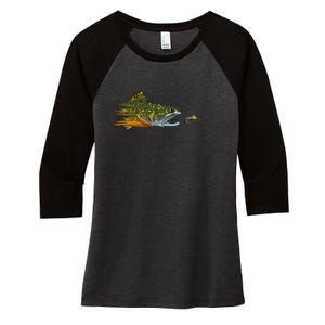 Fly Fishing Brook Trout Dry Fly Tying Fisherman Women's Tri-Blend 3/4-Sleeve Raglan Shirt