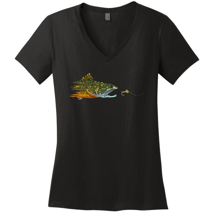 Fly Fishing Brook Trout Dry Fly Tying Fisherman Women's V-Neck T-Shirt