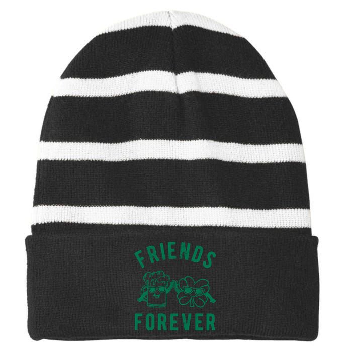 FRIENDS FOREVER BEER AND CLOVER Striped Beanie with Solid Band