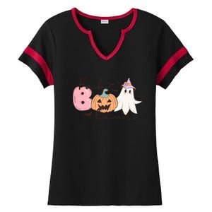 Funny Fab Boo Lous Pumpkin Halloween Retro Gift Ladies Halftime Notch Neck Tee