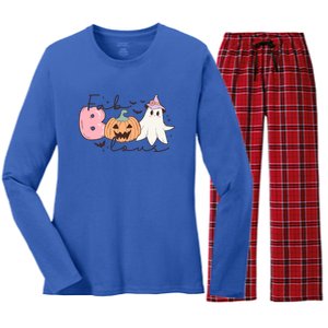 Funny Fab Boo Lous Pumpkin Halloween Retro Gift Women's Long Sleeve Flannel Pajama Set 