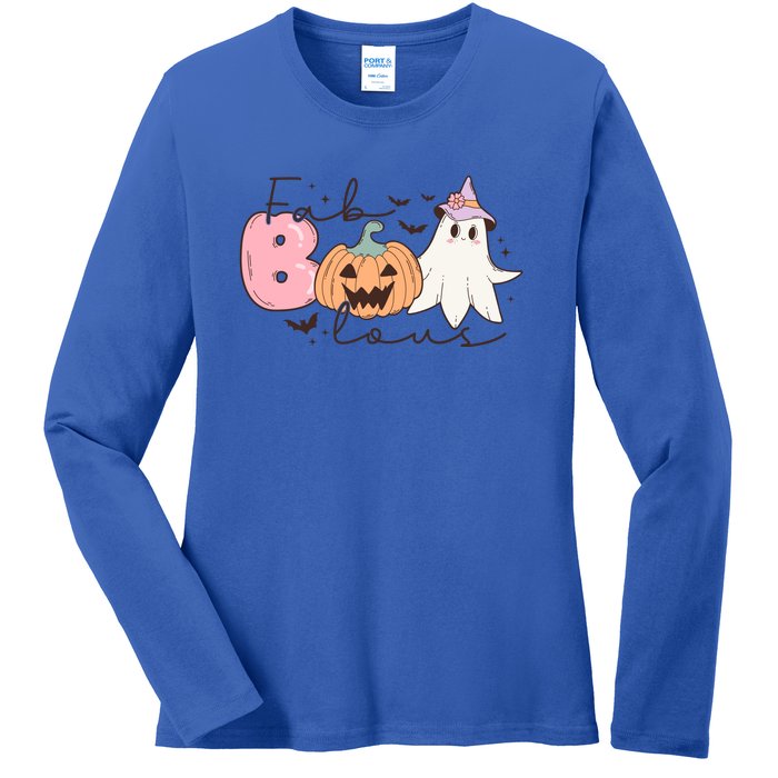 Funny Fab Boo Lous Pumpkin Halloween Retro Gift Ladies Long Sleeve Shirt