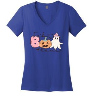 Funny Fab Boo Lous Pumpkin Halloween Retro Gift Women's V-Neck T-Shirt