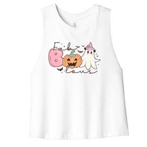 Funny Fab Boo Lous Pumpkin Halloween Retro Gift Women's Racerback Cropped Tank