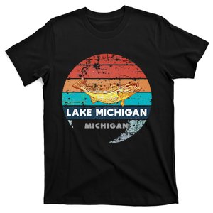 Flying Fishing Bass Salmon Fish Trout Lake Michigan Retro T-Shirt