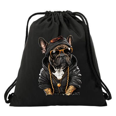 Funny French Bulldog Frenchie Rap Hip Hop R&B Drawstring Bag
