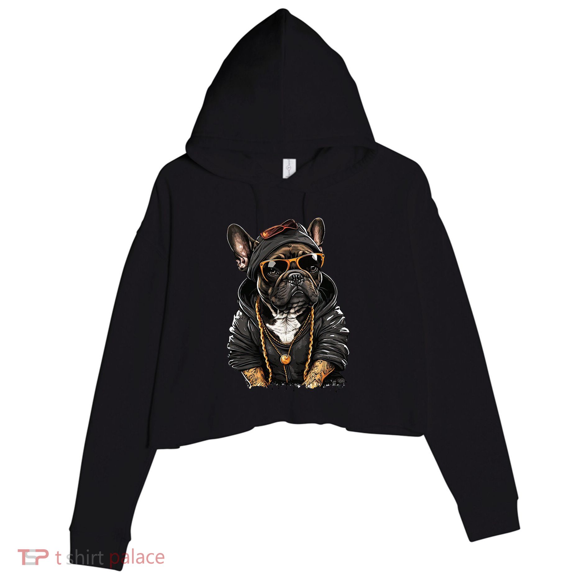 Funny French Bulldog Frenchie Rap Hip Hop R&B Crop Fleece Hoodie