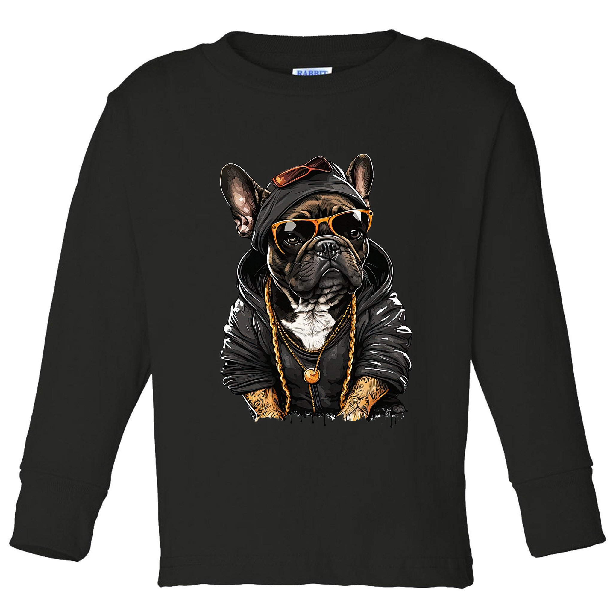 Funny French Bulldog Frenchie Rap Hip Hop R&B Toddler Long Sleeve Shirt