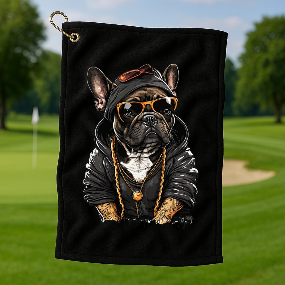 Funny French Bulldog Frenchie Rap Hip Hop R&B Golf Towel
