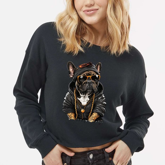 Funny French Bulldog Frenchie Rap Hip Hop R&B Cropped Pullover Crew