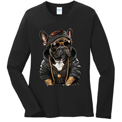 Funny French Bulldog Frenchie Rap Hip Hop R&B Ladies Long Sleeve Shirt