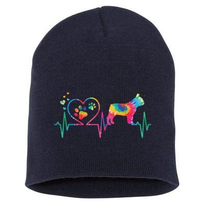 Frenchie French Bulldog Mom Dad Heartbeat Tie Dye Dog Gift Short Acrylic Beanie