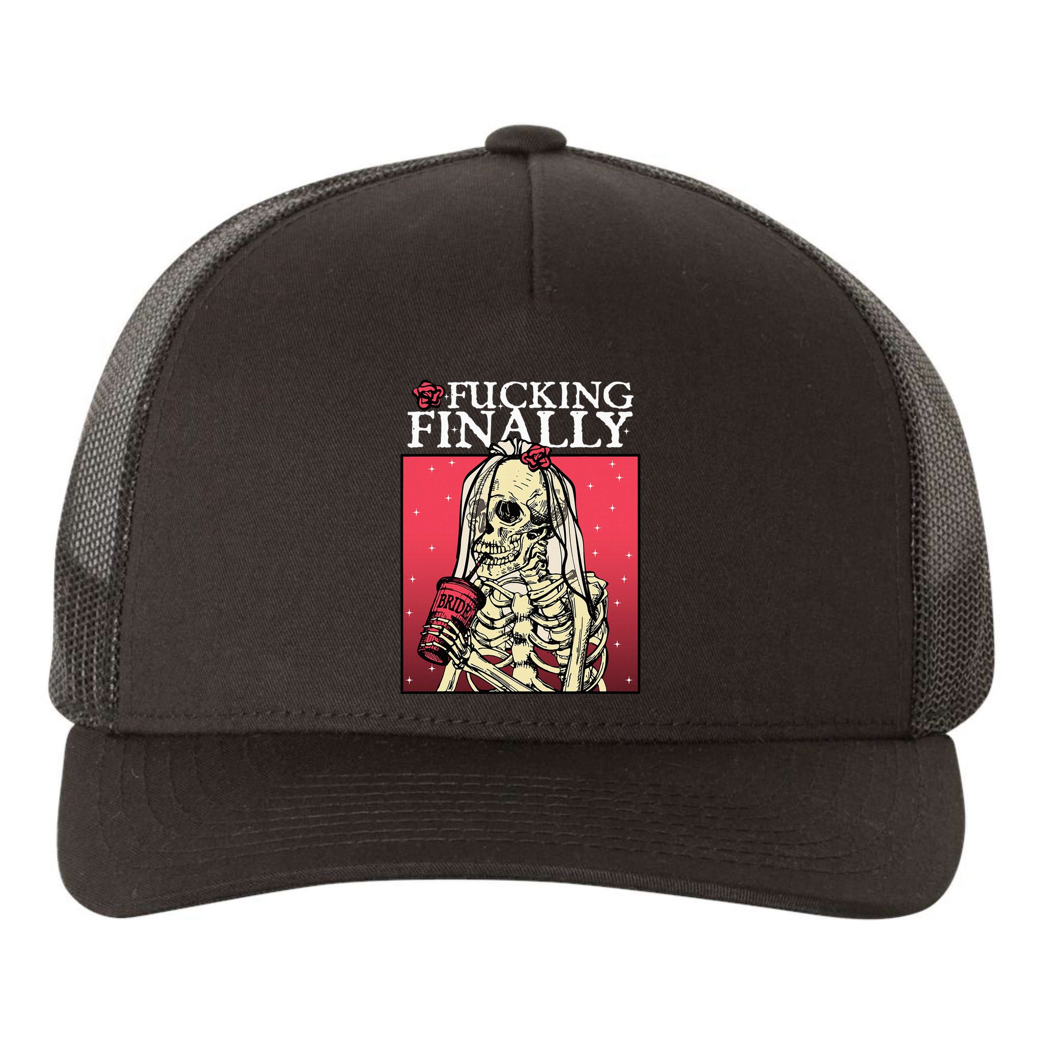 Fucking Finally Bride Bachelorette Engagement Party Bride Yupoong Adult 5-Panel Trucker Hat