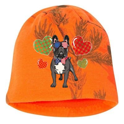 Funny French Bulldog Lovers Red Plaid Heart Valentines Day Funny Gift Kati - Camo Knit Beanie