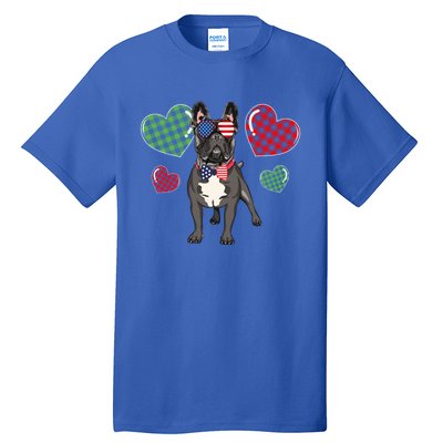 Funny French Bulldog Lovers Red Plaid Heart Valentines Day Funny Gift Tall T-Shirt