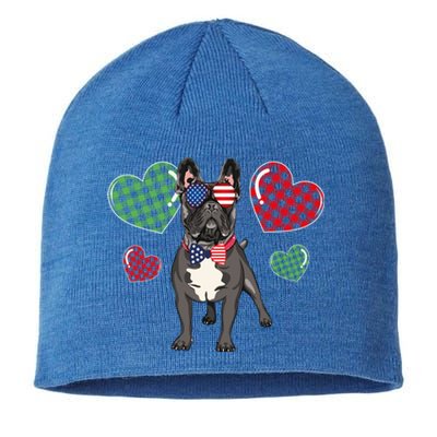 Funny French Bulldog Lovers Red Plaid Heart Valentines Day Funny Gift Sustainable Beanie