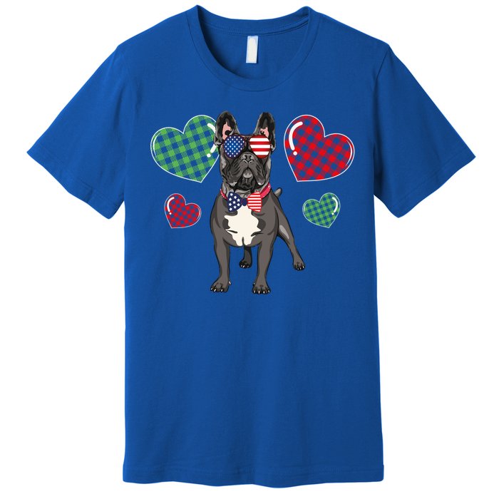 Funny French Bulldog Lovers Red Plaid Heart Valentines Day Funny Gift Premium T-Shirt